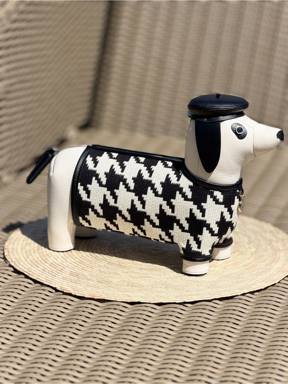 kate spade Black and White Houndstooth Dog-Shaped Purse
